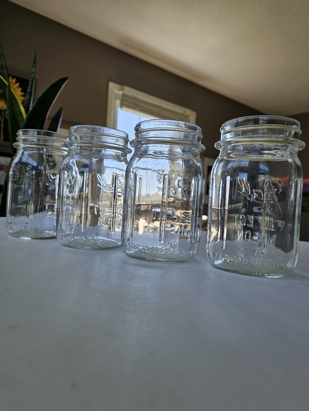 Set Of 4 Vintage BALL Perfect Mason 12 oz Jars Square Ribbed Glass Canning USA - Picture 3 of 16